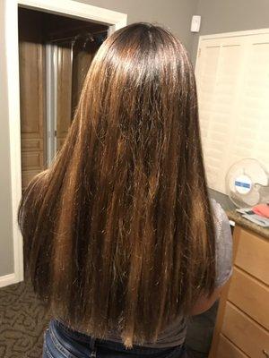 After Sophia fixed the hair and made the transitions subtle and more like a true balayage.