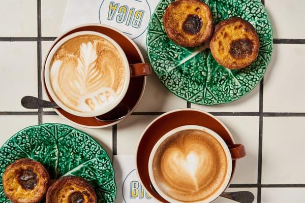 Lattes and Pasteis de Nata (Portuguese egg custard tart)