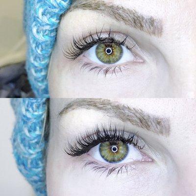 Classic lash correction (top photo not our work)