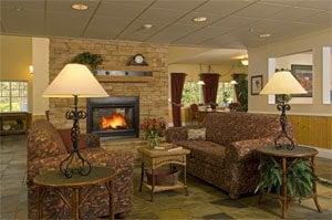 Our cozy fireside lounge is witness of many activities and residents' chats.