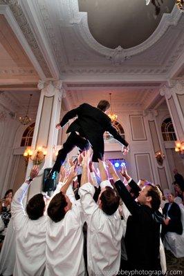 You KNOW it's a Lethal Rhythms PARTY when the groomsmen start throwing the GROOM WAAAY up in the air!  At the Georgian Terrace in Atlanta GA