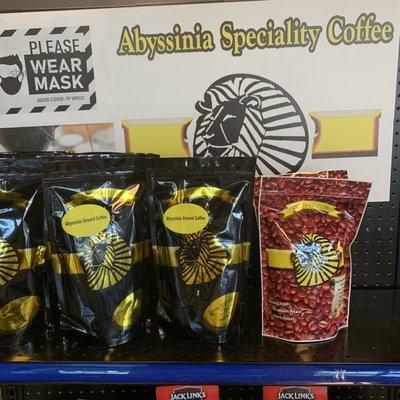 monster size 'Abyssinia' coffee bags for sale at Harbor market