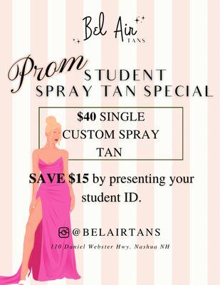 First time customers receive $15 off their custom spray tan!