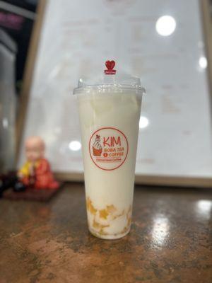 Lychee Milktea with mango star jelly