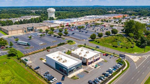 Photographing a strip mall in Burlington Township, NJ for potential retailers.