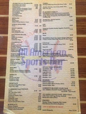 Booze menu