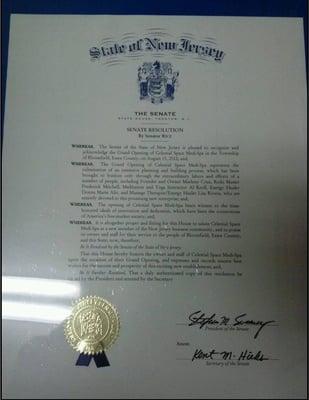 Senate Resolution in honor of Celestial Space Medi-Spa