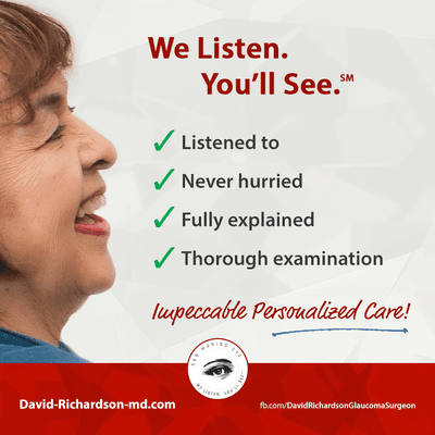 At San Marino Eye, we are focused solely on YOU.
 We spend more time with you -- 
 We Listen. You'll See.℠ 
 http://david-richardson-md.com/