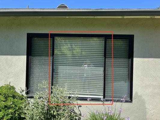 Center glass pane of the milgard window. The heat in the entire room comes from the center glass - L & R sides have low-e & keeps heat out