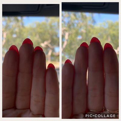 All my nails are different lengths and shapes. The owner blamed it on my fingers.