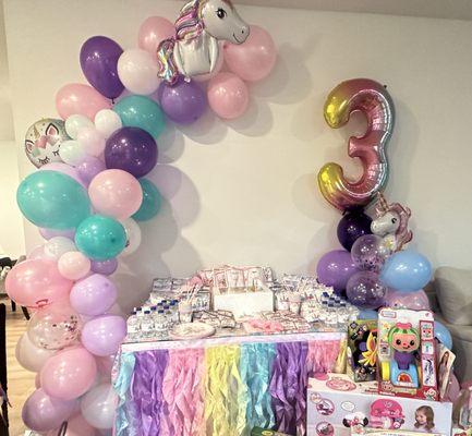 Zoe's 3rd birthday party, all customized party favors, balloons arches, and decor by Subtle Elegance Event Planning of  Marietta.