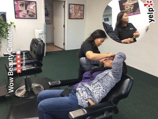 Using Cotton Thread to trim Eyebrows .