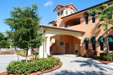 Our office building features a covered driveway leading to the elevator for those rainy summer days.