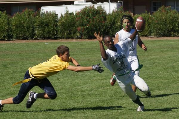 Students can play interscholastic sports including flag football, volleyball, soccer, basketball, and track & field.