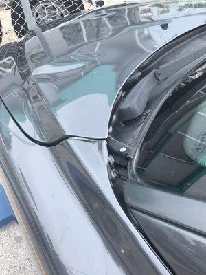 Damage hood, shop damaged the car and blamed the owner for leaving the hood while on property 48hours