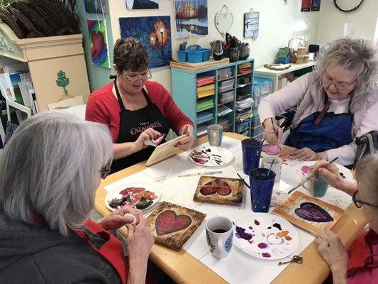 Mixed media paint/craft projects always available. Sign up for a class, or drop in and create something with a huge assortment of materials.