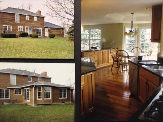 Kitchen, dinette and den rear addition.  Before and After