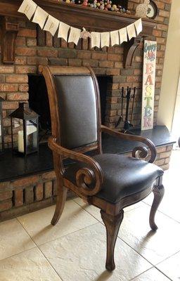 Dining chair with arms, re-foamed and upholstered