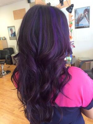 Long layered cut with purple highlights !