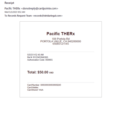 This is proof of payment for the records that they never sent even after calls emails follow up after follow up voicemails.