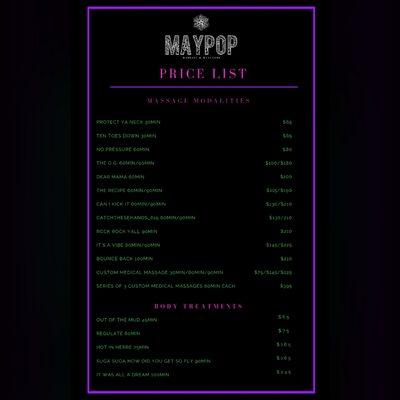 Price list menu