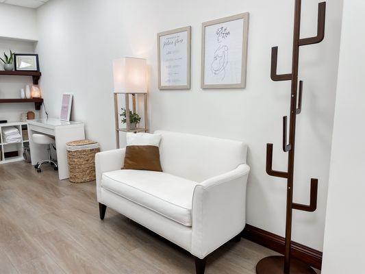 Seating area in the clinic (mini crib available for babies too!)