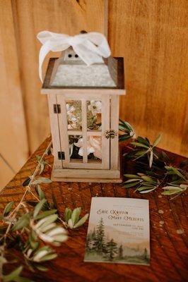 wedding lantern decor - ribbon and artificial silk flowers