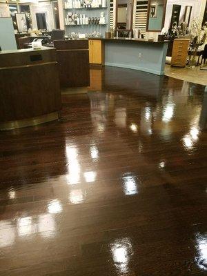 This is a picture of a refinished floor with a gloss finish.