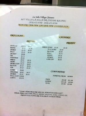 Price list as of July 2011