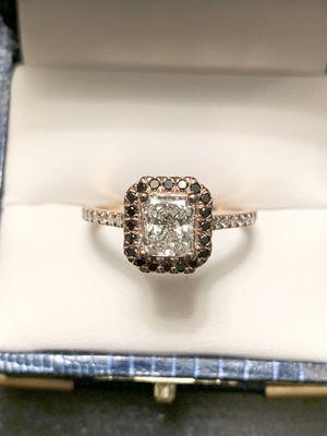 Rose Gold Custom-made Engagement Ring Set With Black & Near Colorless Diamonds