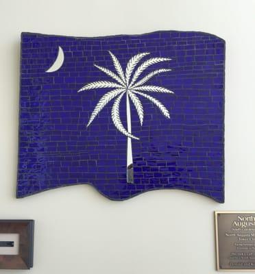 Beautiful mosaic of the SC State flag hanging in the entryway.