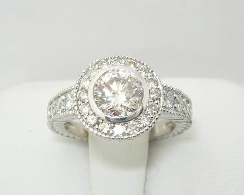 Round diamond antique style engagement or right hand ring