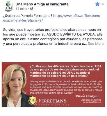 Abogada Pamela Ferretjans. Attorney Pamela Ferretjans.