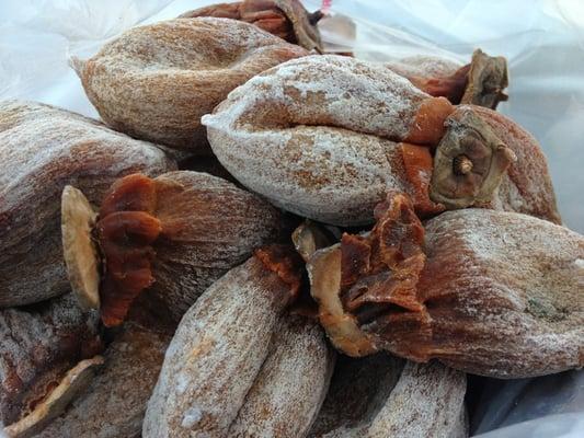 Dried persimmons. Great great great quality. Got them for $7-8 for about 25. $30 for about 100 (box) as of June 2013.