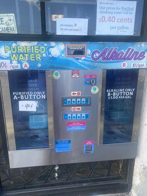 After hours water vending machines. Alkaline water $1.00 a gallon. Purified water $:40 a gallon