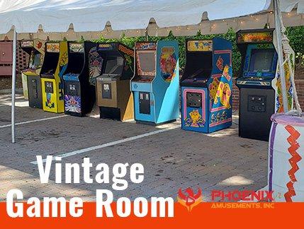 Vintage Classic Arcades lined up for corporate employee appreciation event.