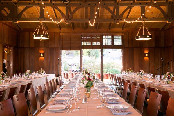 Family style dinner with rented Queens tables (venue provides circular tables and chairs)