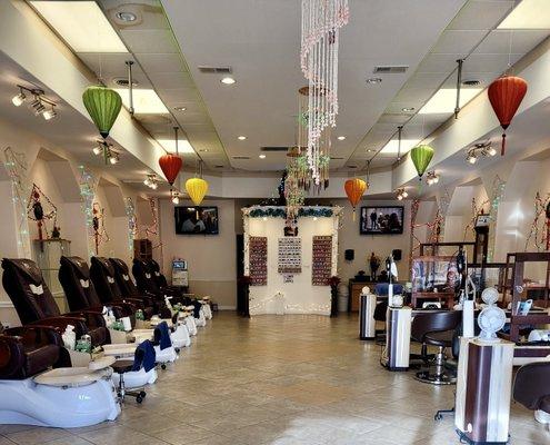 We have comfy chairs and multiple stations for manicures!