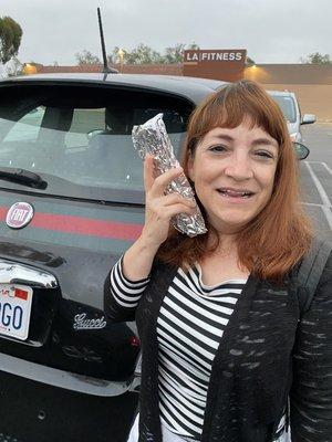 Happy for her burrito