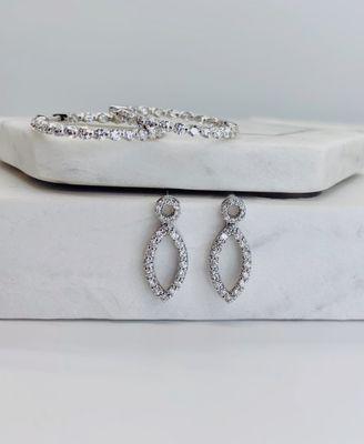 White Gold Diamond Hoop Earrings.  Diamond Earrings.