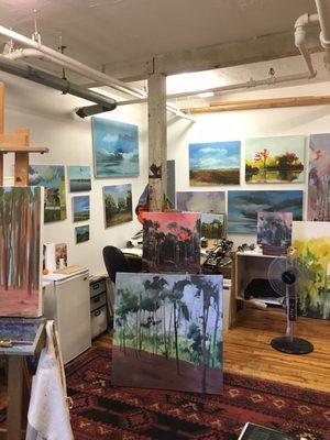 Studio view with some oil landscapes