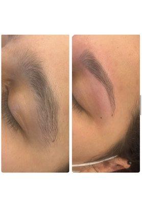 Eyebrow threading before & after