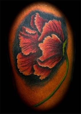 Red Poppy on dark skin