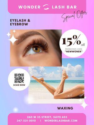 Wonder Lash Promo-code and QR code.