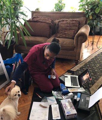 Dr. Gaymon and Benjie during his first home visit! He loved her!