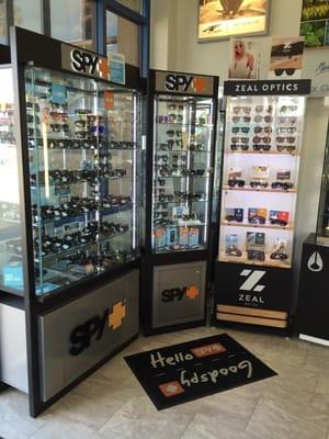 Two cases full of the latest "Happy Lens" offerings from Spy Optics. Next is Zeal Optics high quality polarized lenses starting at $99.