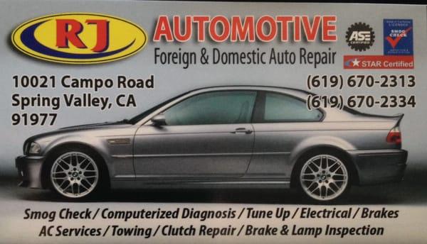 RJ AUTOMOTIVE BUSINESS CARD