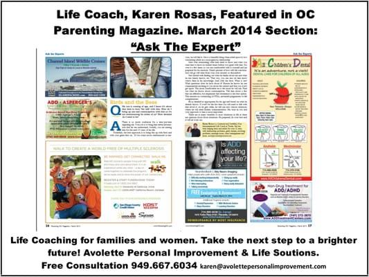 Karen Rosas featured in OC Parenting Magazine March 2014 . "Ask The Expert"