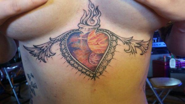 Freehand sacred heart and planets..