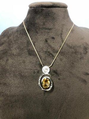 14K yellow gold necklace with 1/3 CTW l1/l2 round diamonds and 10x12 oval citrine. Psychology logo and color stone can be customized.